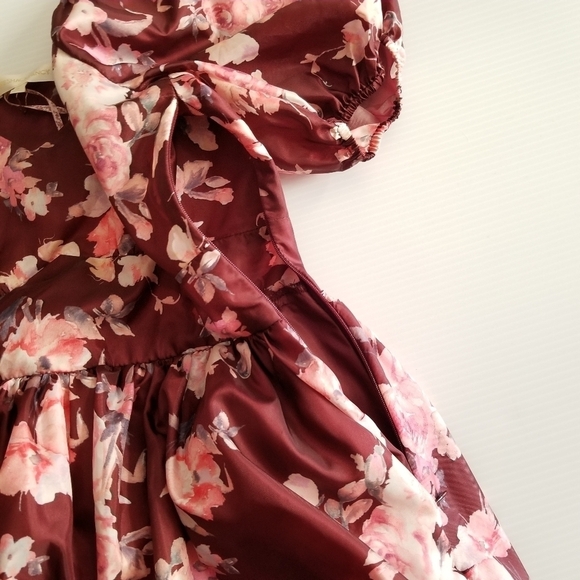LOVESHACKFANCY Hansel Puff Mini Dress in Floral Oxblood - Picture 12 of 13